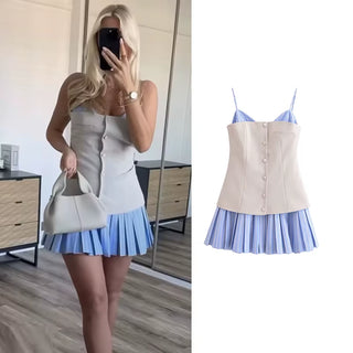 ALEXANE – Robe d’Été Patchwork à Bretelles Fines, Style Mini Chic