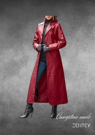 MERCY - Trench-coat long en cuir tendance pour femme, coupe-vent 2024