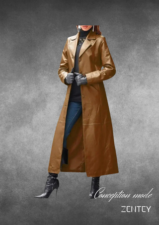 MERCY - Trench-coat long en cuir tendance pour femme, coupe-vent 2024