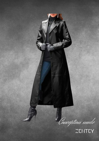 MERCY - Trench-coat long en cuir tendance pour femme, coupe-vent 2024