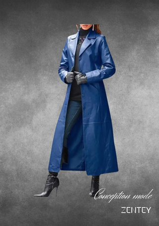 MERCY - Trench-coat long en cuir tendance pour femme, coupe-vent 2024