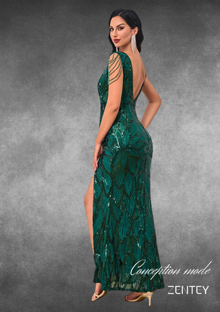 KAYLEE - Robe de Soirée Sexy Verte Sans Manches et Dos Nu