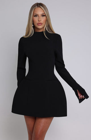 CASSY - Robe mini élégante à manches longues et dos nu pour femme, taille haute