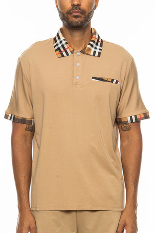 Polo manches courtes en polyester à motif bloc de couleur – Style moderne et confortable