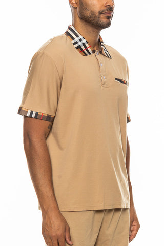 Polo manches courtes en polyester à motif bloc de couleur – Style moderne et confortable