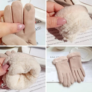 Gants d'hiver épais en peluche pour femmes, mode chaude en daim, gants d'extérieur