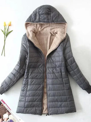 MADDY - Veste d'hiver mi-longue pour femme avec capuche, édition coréenne 2024