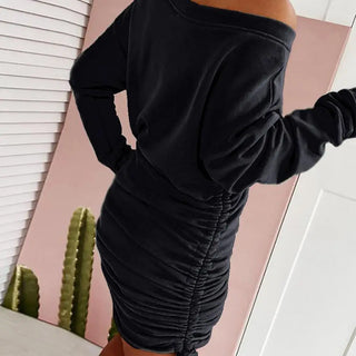 KELYA - Robe longue sexy à volants et épaules dénudées avec cordon de serrage pour femme