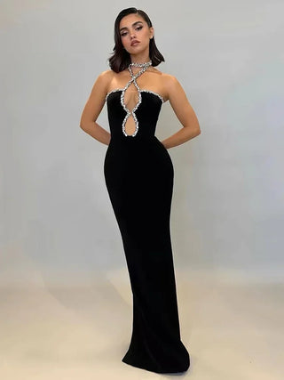 MAÏNA - Robe femmes Sans Bretelles Luxe Diamant Serré Long