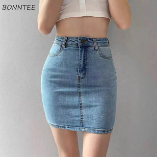 Jupe en denim vintage taille haute A-line pour femmes – Élégance et style estival