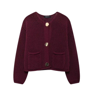 TRAFZA Cardigan tricoté  avec boutons métalliques et col rond, automne 2024