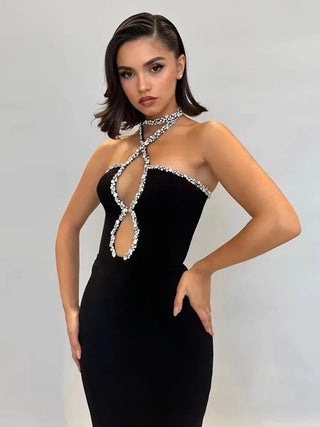 MAÏNA - Robe femmes Sans Bretelles Luxe Diamant Serré Long