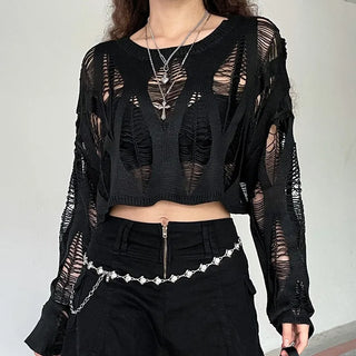 Pull noir gothique pour femme – Élégance vintage et allure gothique chic