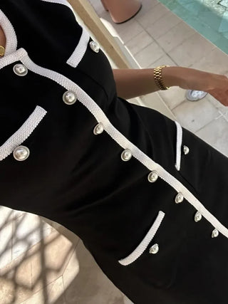 SERENITÉ - Robe en tricot contrastée noire et blanche pour femme, chic, 2024