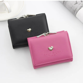 Portefeuille pour femme en cuir PU avec petit porte-cartes pliable en forme de cœur