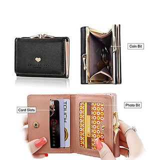 Portefeuille pour femme en cuir PU avec petit porte-cartes pliable en forme de cœur