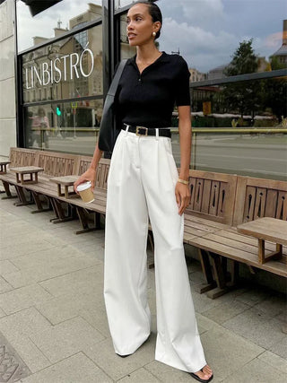 Pantalon taille haute Tossy Fashion Y2K blanc avec poches – Style et confort modernes