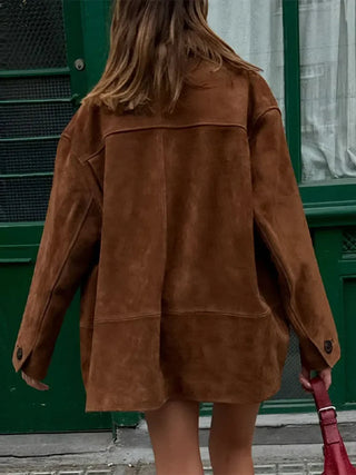 CASSANDRA - Veste marron vintage à revers avec poches pour femme – Élégance automnale et style intemporel