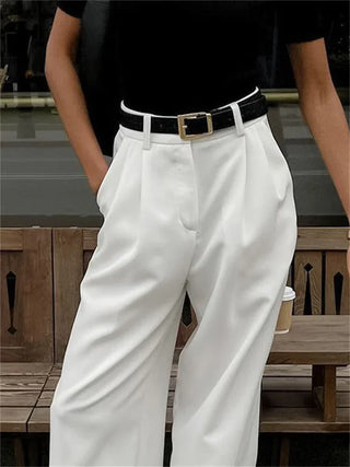 Pantalon taille haute Tossy Fashion Y2K blanc avec poches – Style et confort modernes