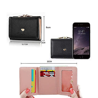 Portefeuille pour femme en cuir PU avec petit porte-cartes pliable en forme de cœur